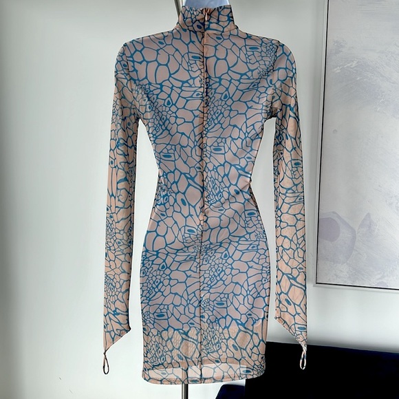 Sheer Beige/Nude Fitted Mini Dress - Picture 3 of 4